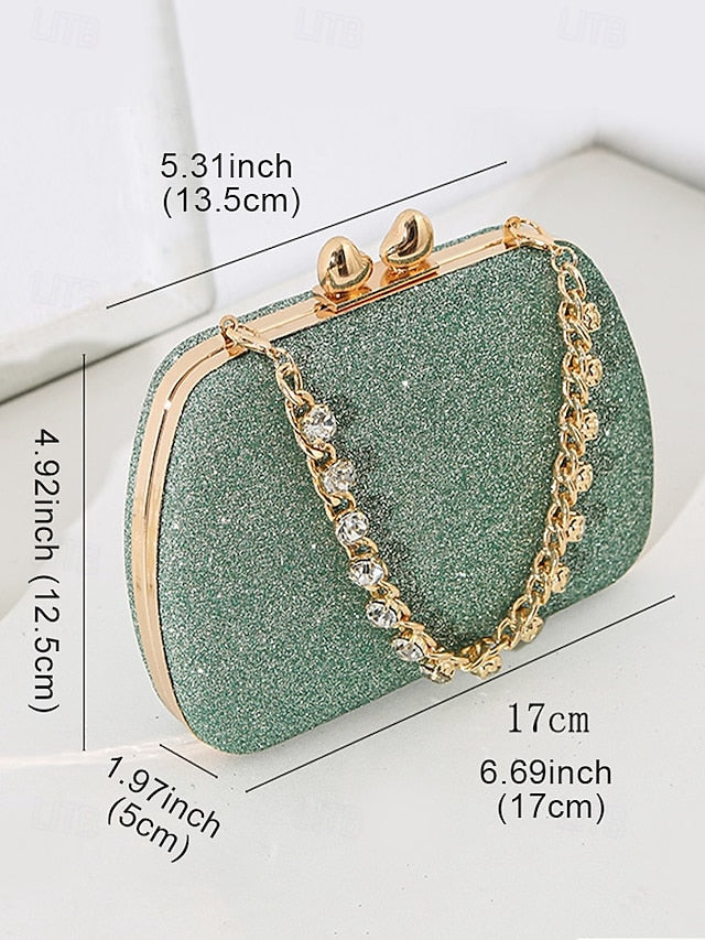 with Clutch Sage Rhinestone Green Evening Glitter Women's