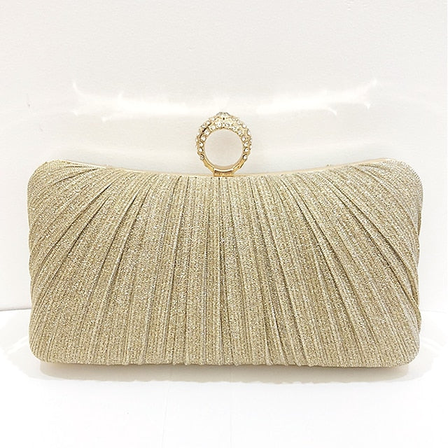 Rhinestone Evening with Gold Elegant Clutch Glitter Bag Ring