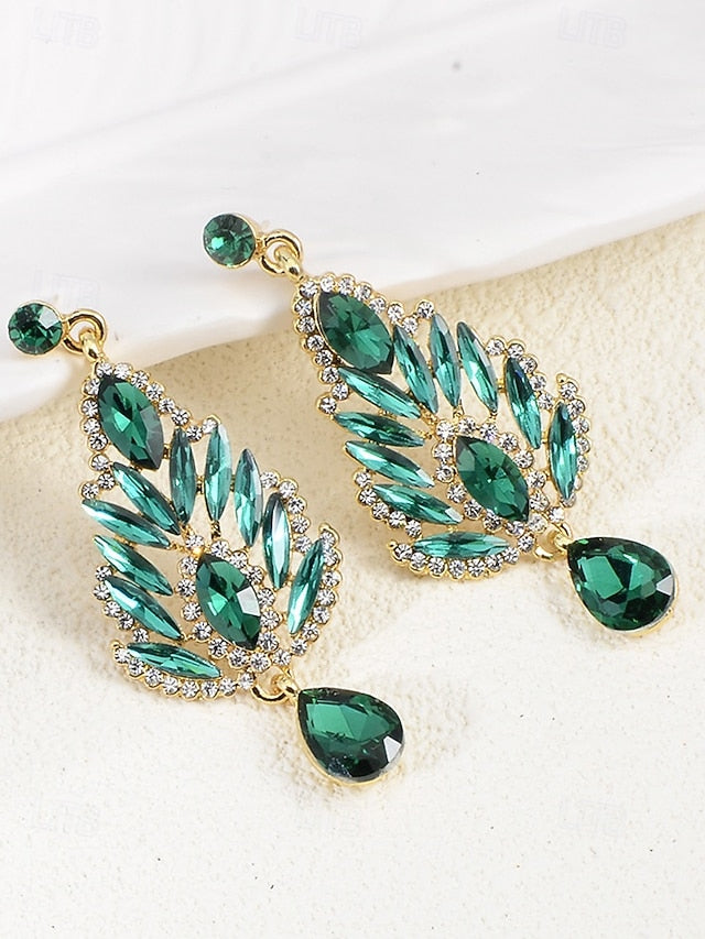 – Crystal Drop Emerald Green Earrings Women's