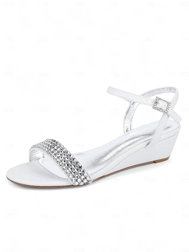 Wedge - Rhinestone Toe Women's Champagne Open Sandals