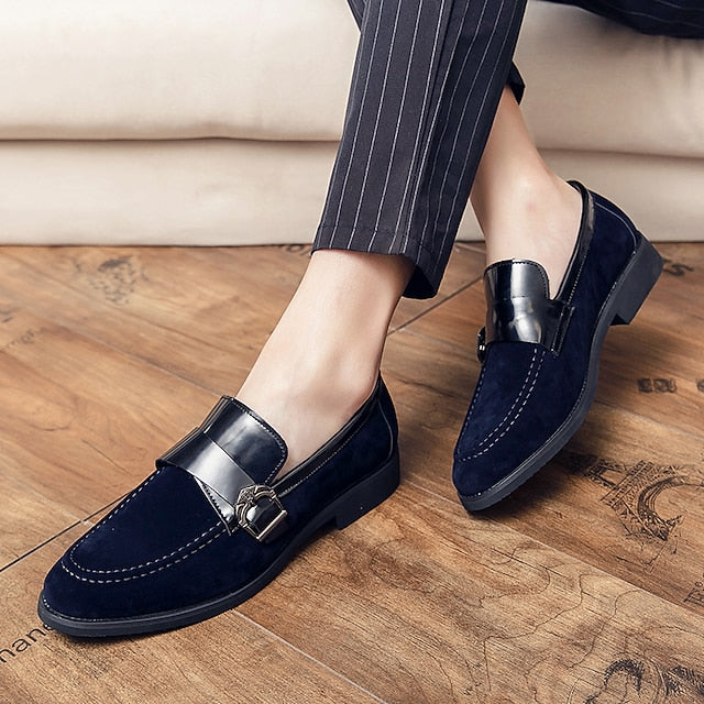 with Leather and Strap Metal Men's Loafers Suede Patent