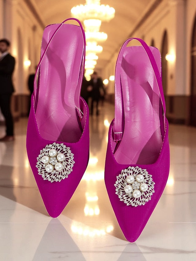 with Slingback Women's Pumps and Blue Satin Pearl