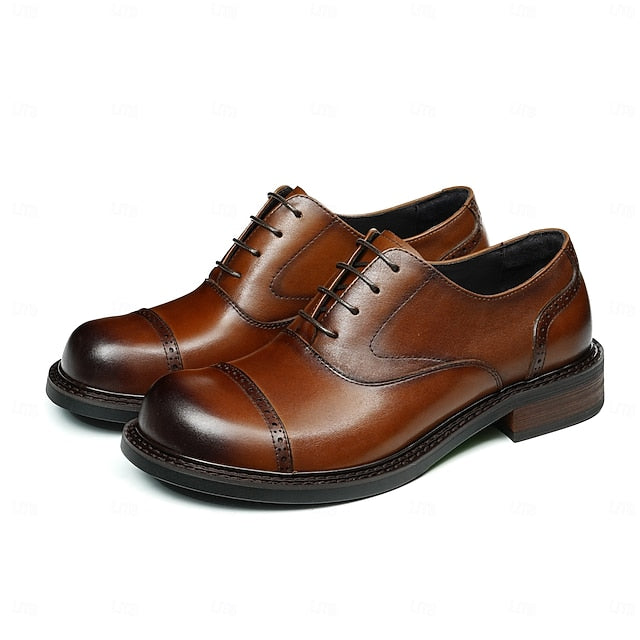 Oxford Men's Leather Genuine Cap First Dress Toe Shoes-