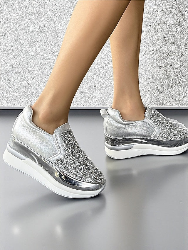 Glitter Sneakers with Slip-On Women's Black Metallic