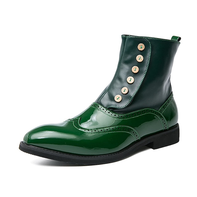 Wingtip Leather Button Vintage Stylish Green Boots - Men's