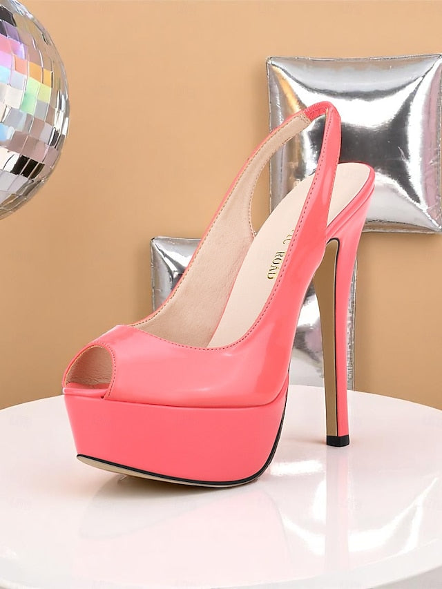 Orange Patent Women's PU Platform Leather Stiletto Heels