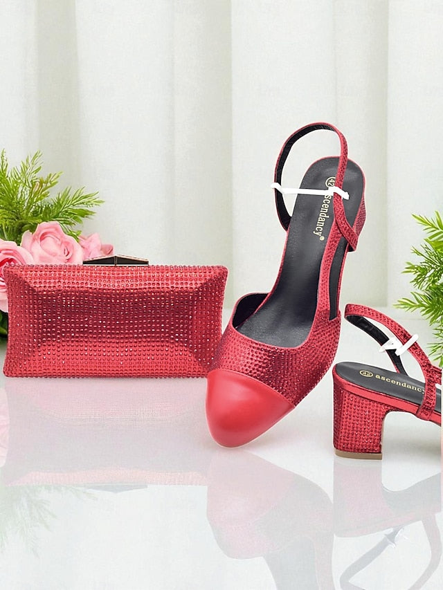 Clutch Set Women's Gold Heel Block Sandals and Matching -
