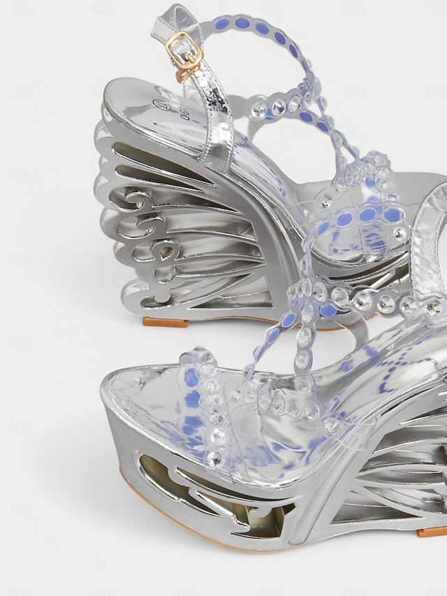 for – Rhinestone Sandals Women Silver Stiletto Dance Elegant