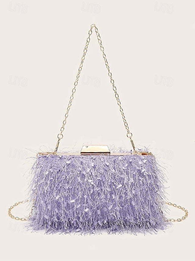 Clutch Chain Evening with Feathered Chic Women's Strap