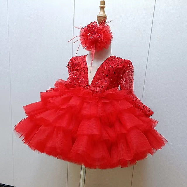 Kids Sleeve Party Dress Long Performance Sequin Girls'