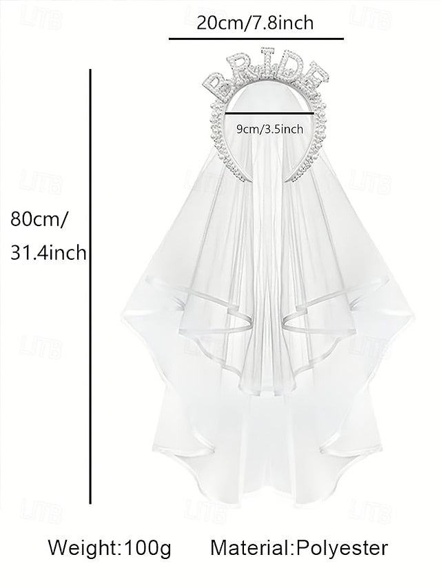 Pearl-Embellished 'BRIDE' Headband Veil – with