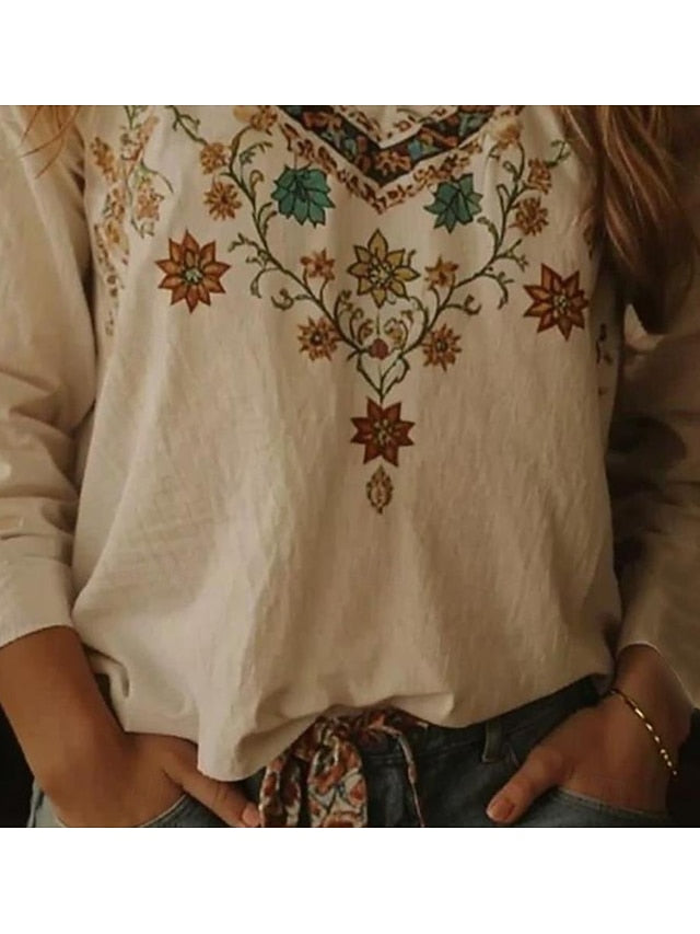 Women's Boho Blouse Floral Graphic Bohemia Vintage Tropical