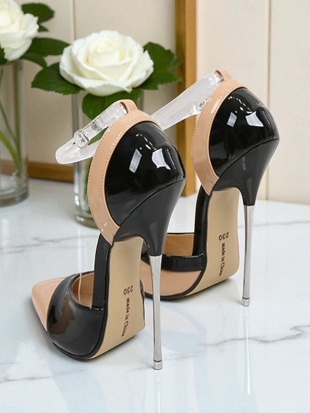 Black and Stiletto Red Pointed Women's Toe Patent Leather
