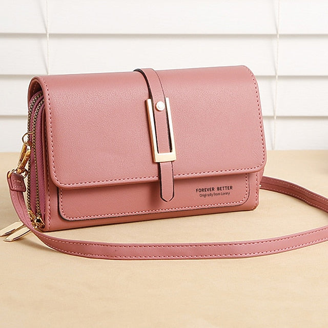 Sac à bandoulière en PU pour téléphone portable, portefeuille en cuir pour femme