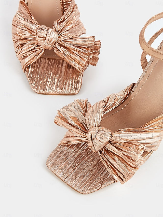 Block Knot Textured Sandals Detail and Rose Gold Heel with
