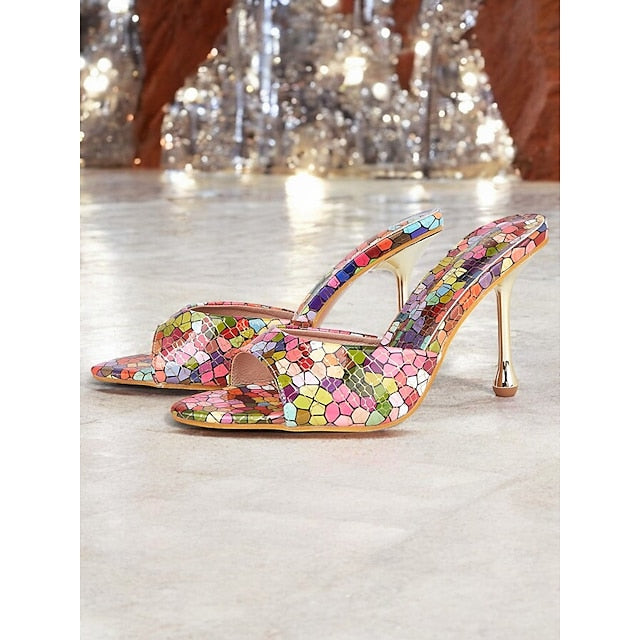 Print – Mules Women Multicolor High Colorful Heels for Mosaic