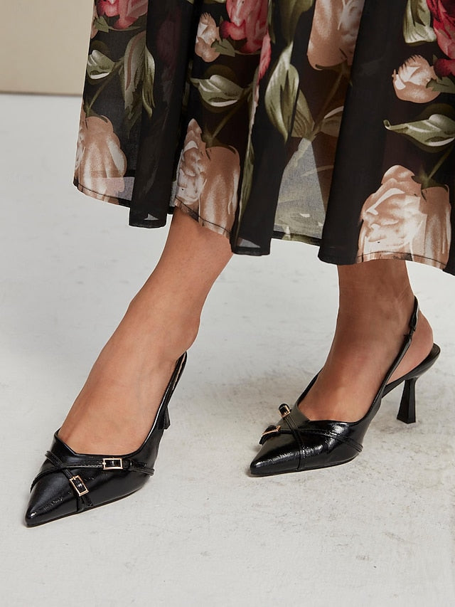 Women's with Toe Heels Black Elegant Slingback Pointed