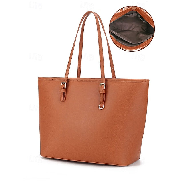 - Women's Faux Tote Brown Bag Leather Classic Large