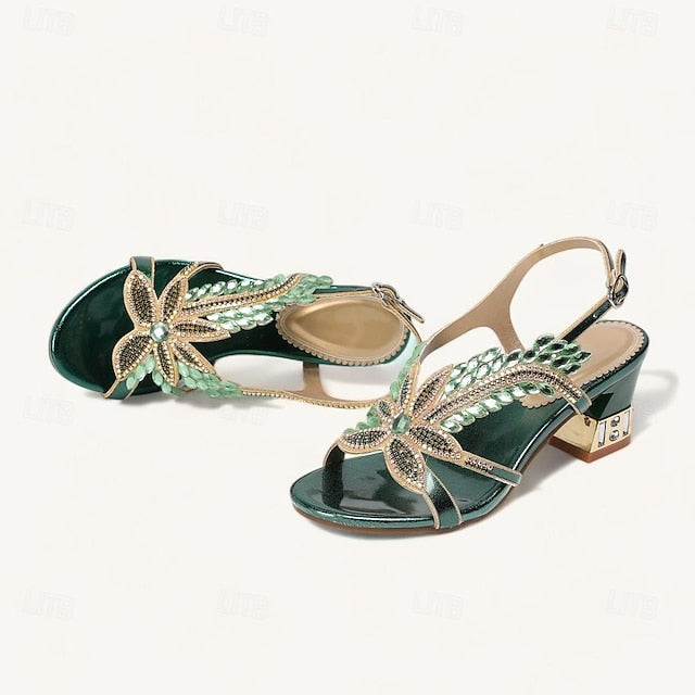 Women's Rhinestone Round Wedding Sandals Party Toe Shoes