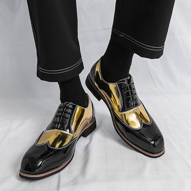 Gold and Men's Oxford with Leather Shoes Black Patent