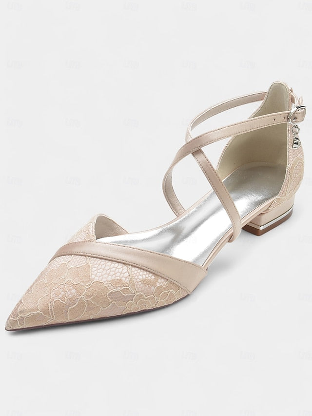 Heel Shoes Cross-Strap Overlay Navy Low with for Lace Satin Blue