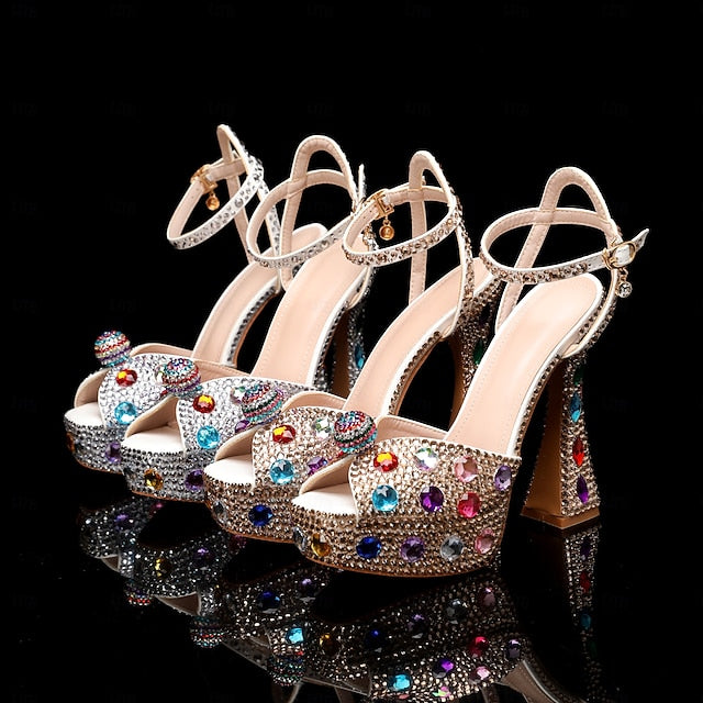 Sparkly Sandals Platform Women's Colorful – Rhinestone