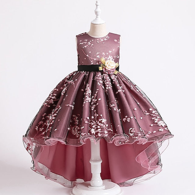 Dress Colored Girls' Kids Solid Wedding Floral Sleeveless