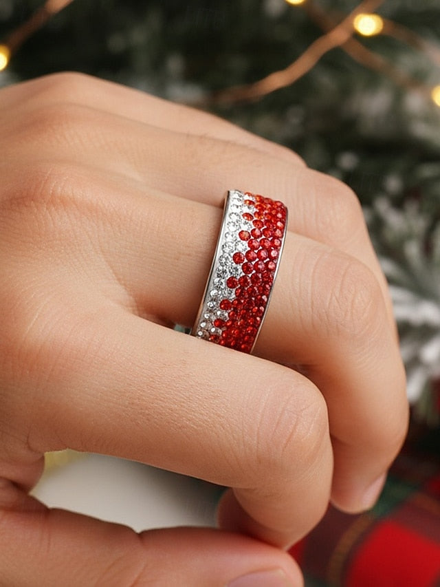 Steel Stainless Christmas Ring Stylish Men's – Red