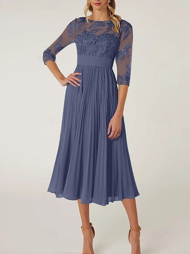Mother Bride the Dress Neck Wedding Elegant Guest of A-Line Crew