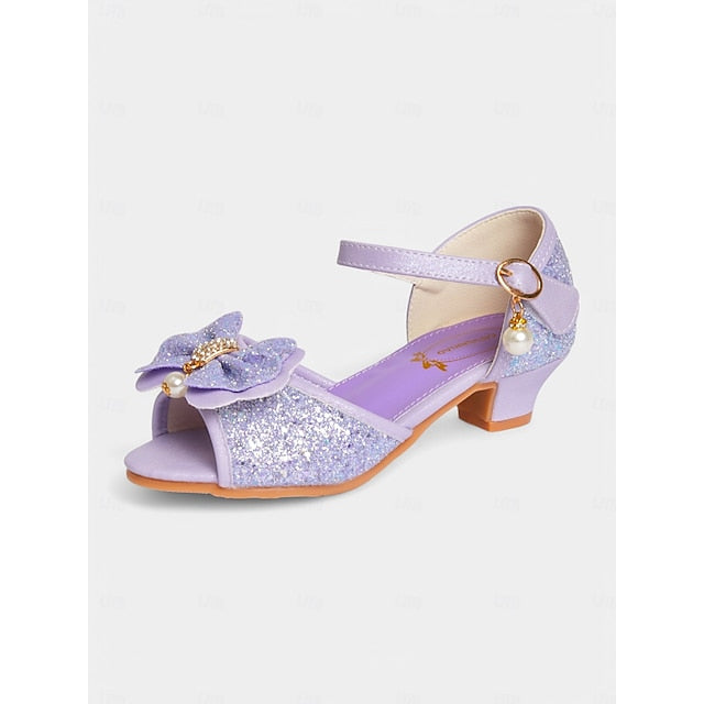 Girls' with Bow Sandals Pearl Accent Glitter Purple
