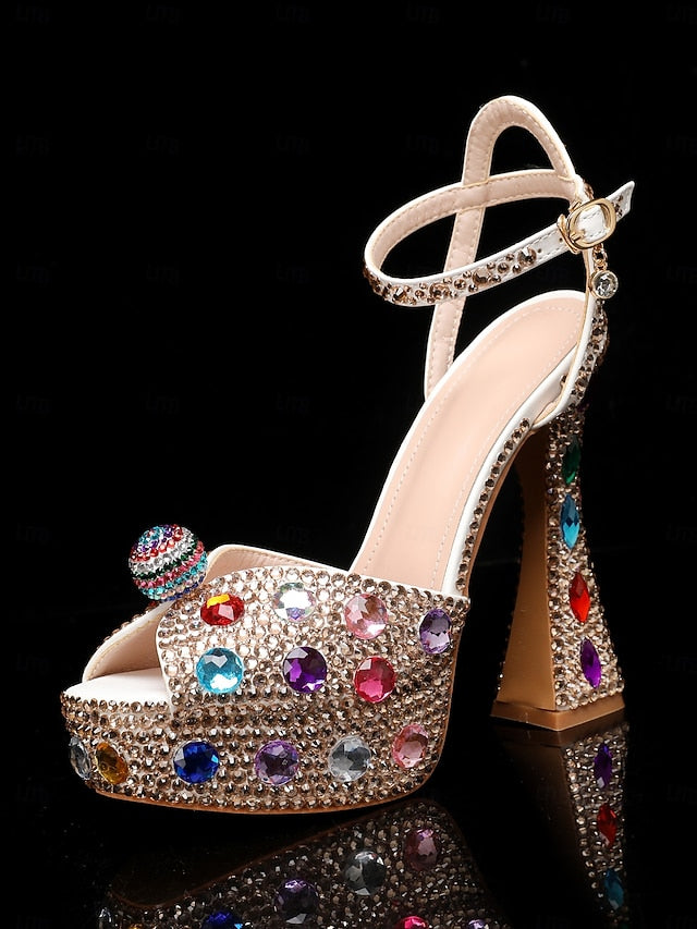 Heel Women's High with Rhinestone Platform Matching Sandals