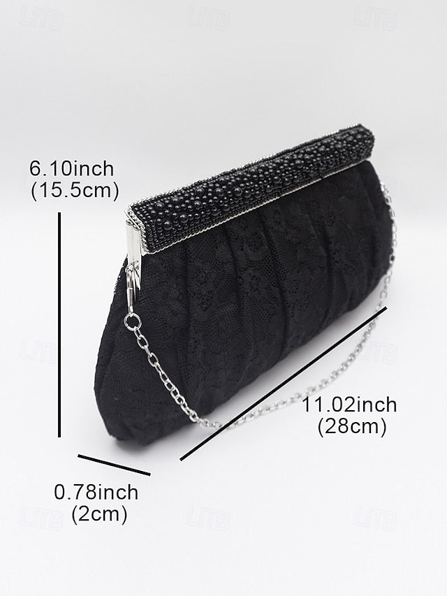 Clutch with Black Elegant Women's Beaded Evening Bag Lace