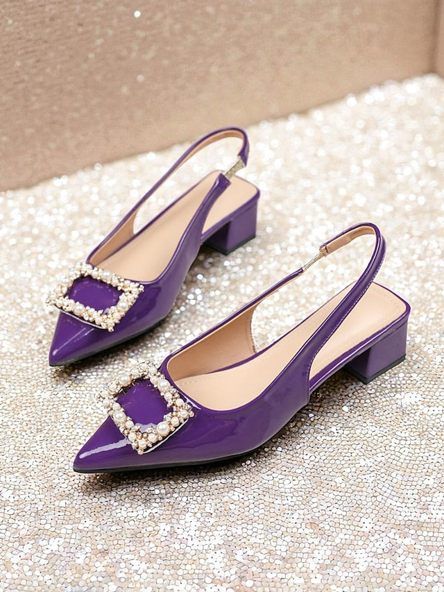 Slingback Women's Leather Patent - Pumps Purple Toe Pointed