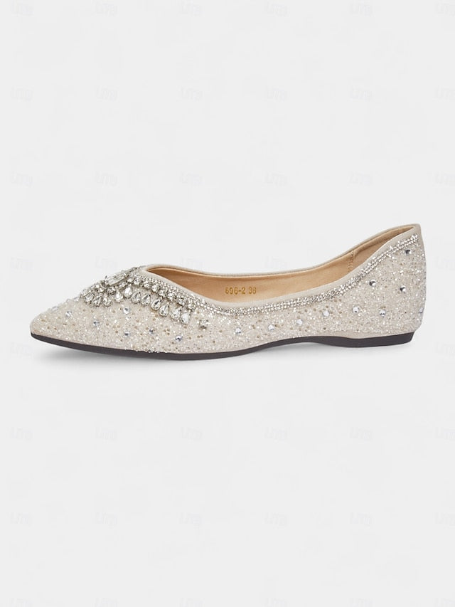 Toe Crystal Pointed Flats Women's Glitter with Silver