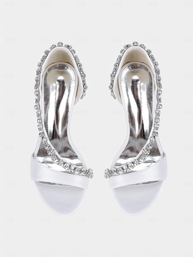 Crystal Heels T-Strap Women's Champagne – with Satin High