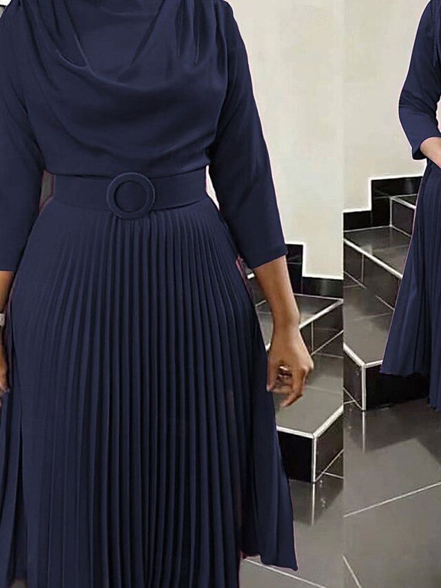 Women's Plain Dress Maxi Dress With Belt Elegant Crew Neck