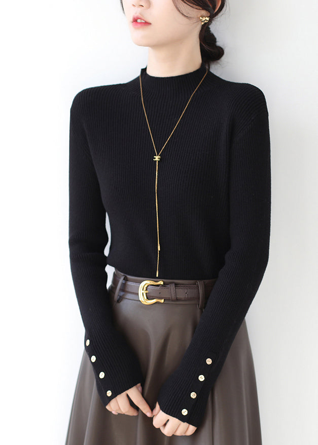 Pulls noirs en maille patchwork slim fit à col montant pour l'hiver RV025