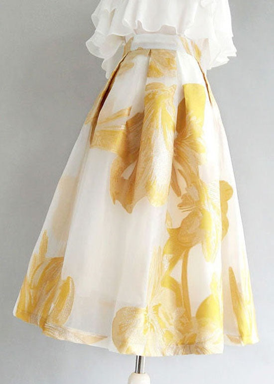 Jupe en tulle brodée patchwork froissée jaune pour femme Été AZ1038