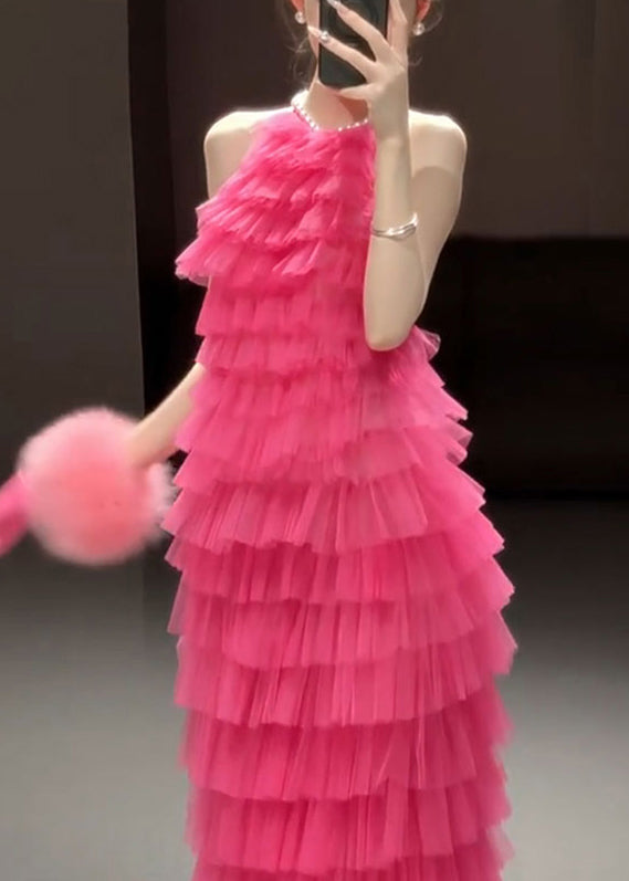 Robes dos nu Belle Rose Solide Plissée Sans Manches