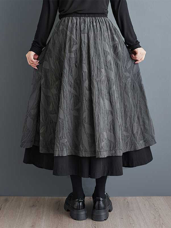 Pantalon large taille haute ample vintage noir avec poches et texture jacquard patchwork, culotte WS002