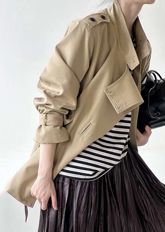 Französischer Khaki-Stehkragenknopf-Baumwollmantel Herbst AF1081