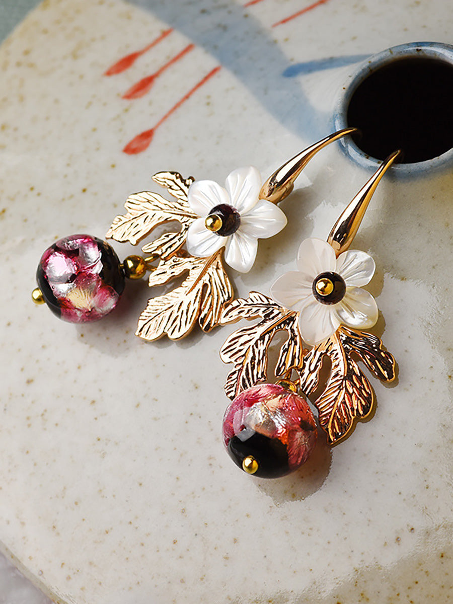 Women Shell Retro Pearl Flower Earrings AK1007