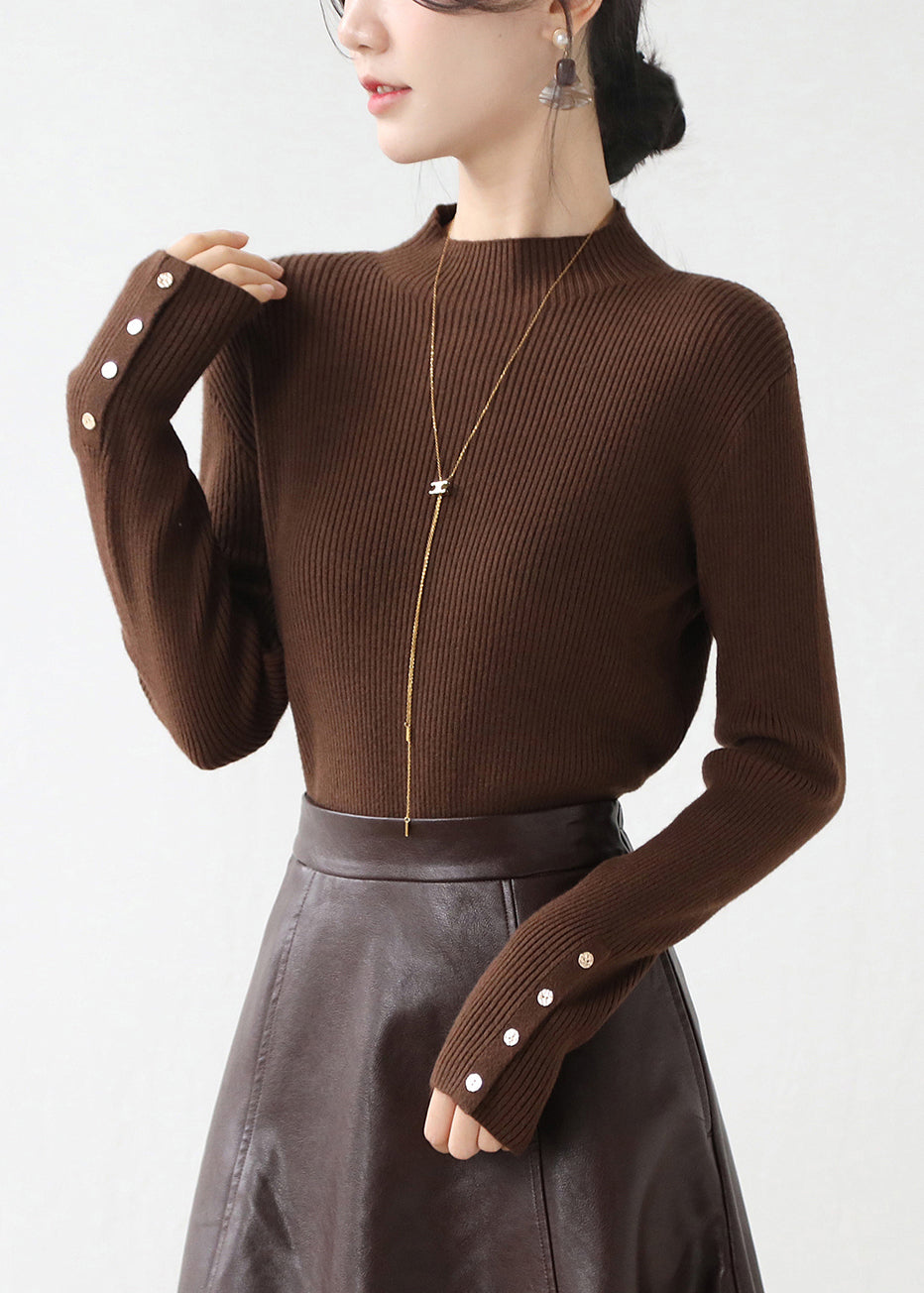 Nouveau pull blanc en tricot patchwork à col montant et boutons pour l'hiver RV026