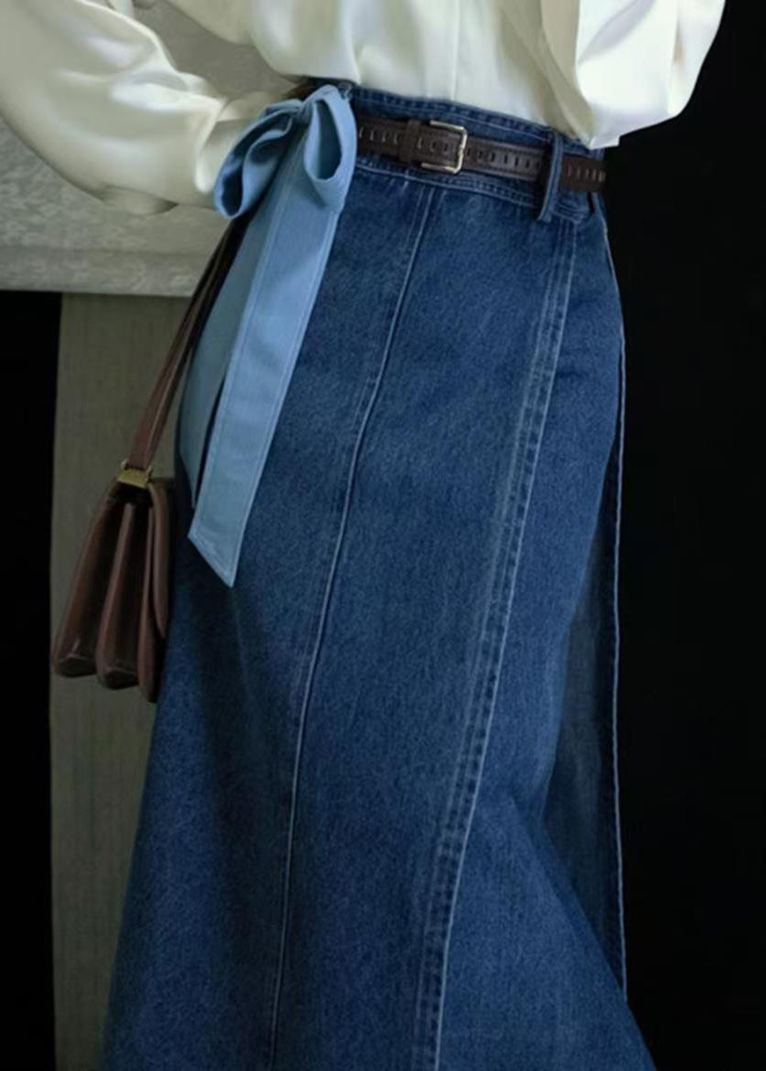 Nouvelles jupes en jean bleu taille haute à ouverture latérale