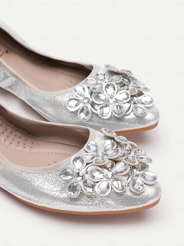 Foldable Flats Rhinestone Women's with Silver