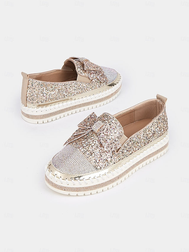 Rhinestone Sparkling Women Loafers Slip-On for – Glittery