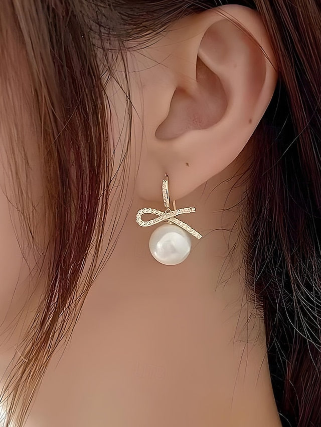Christmas Rhinestone Pearl Bow Earrings and with Women's