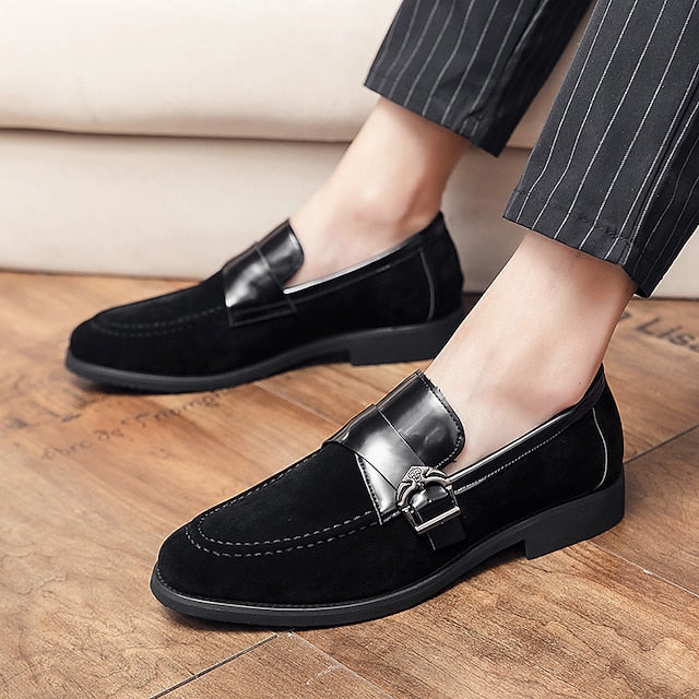 with Leather and Strap Metal Men's Loafers Suede Patent