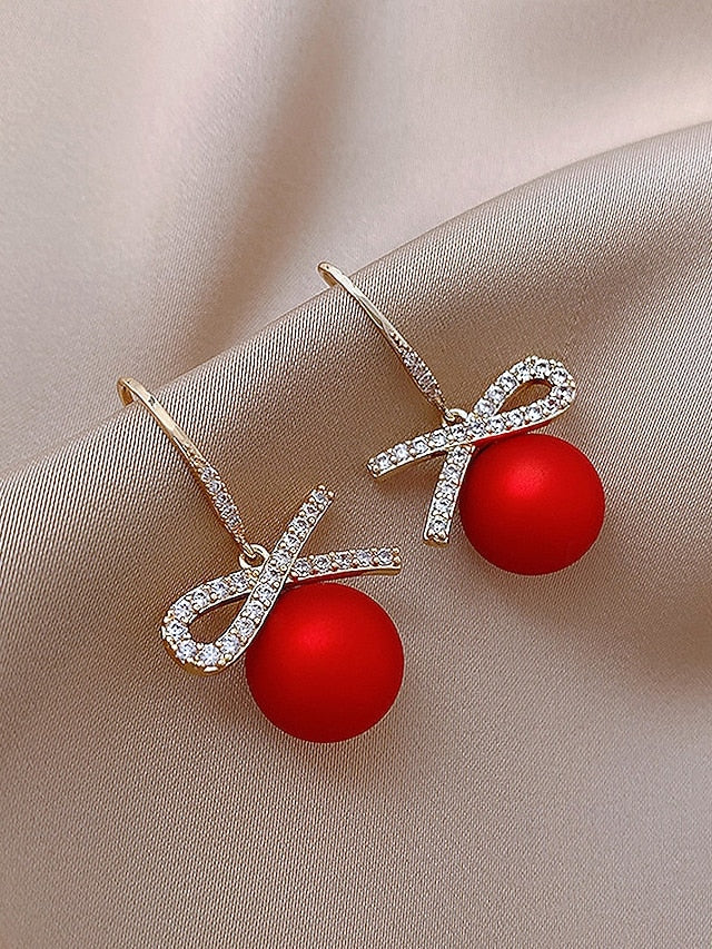 Christmas Rhinestone Pearl Bow Earrings and with Women's