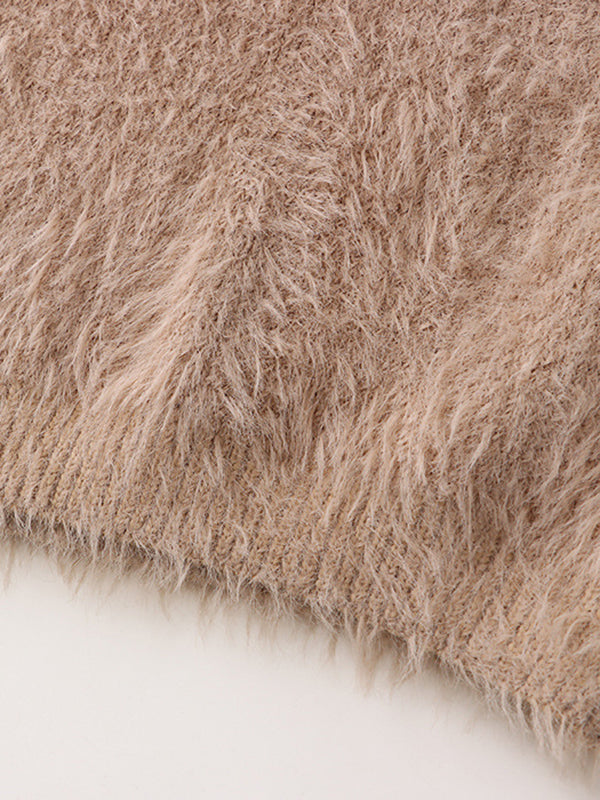 Haut en tricot mohair à manches longues et col rond simple et ample AN1062